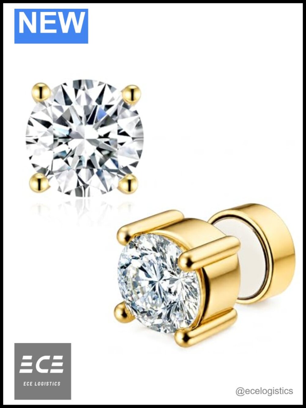 Moissanite Stud Earrings Magnetic 2CT VVS1 D Color 925 Sterling Silver 18K Gold